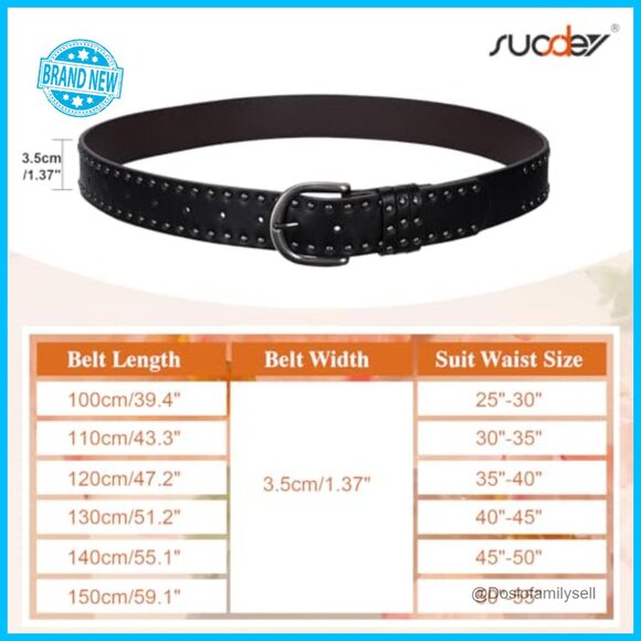 Faux Leather Belt with Rivets Silver Buckle Western Style Adjustable Waist main image 6